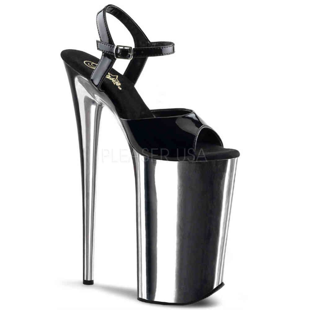 Pleaser - BEYOND009 Sandaal met enkelband, Paaldans schoenen - Paaldans schoenen - Zwart/Zilverkleurig Product image